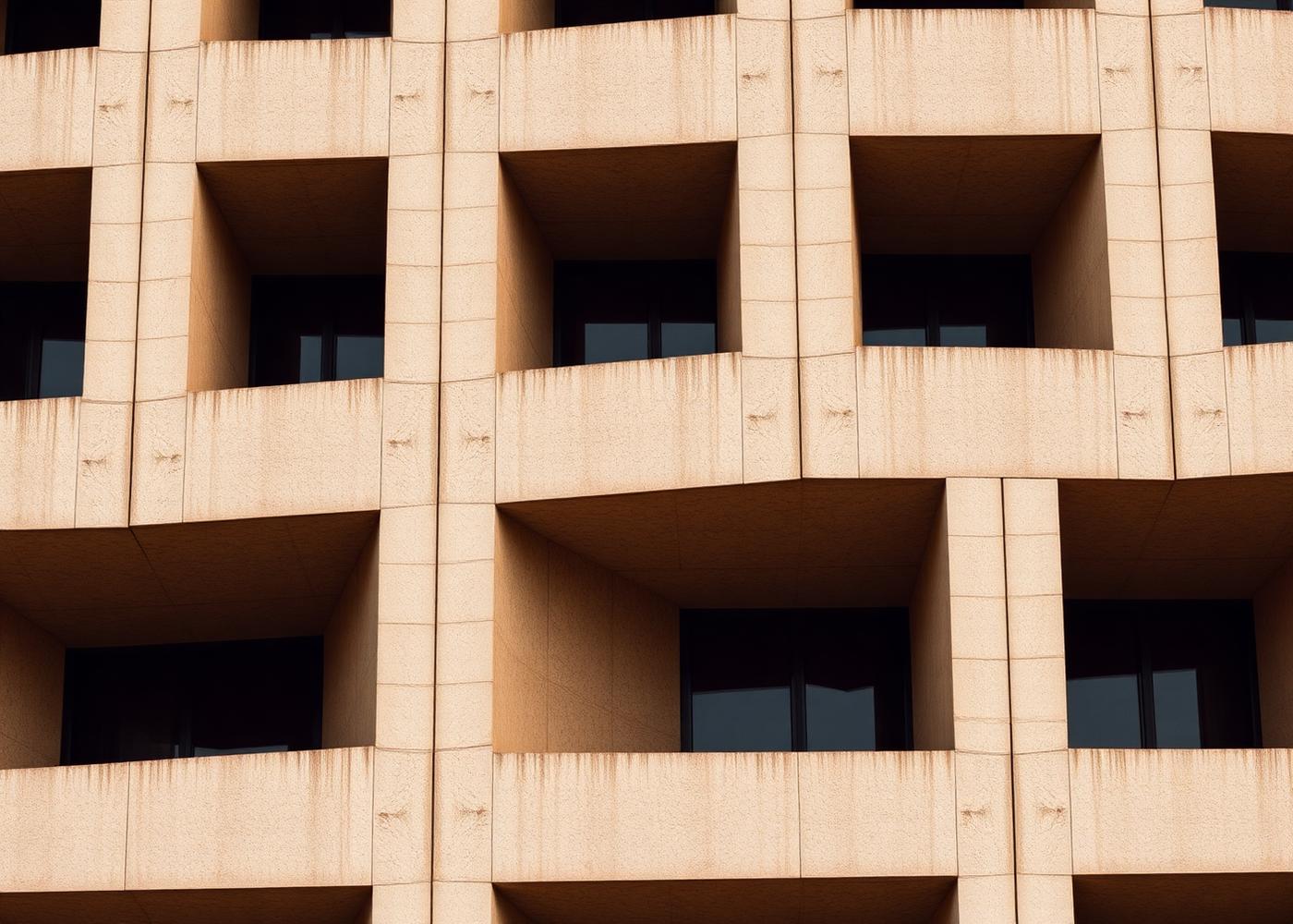 A warm concrete grid facade illuminated at dusk, standing in for the modular architecture of well-built systems.